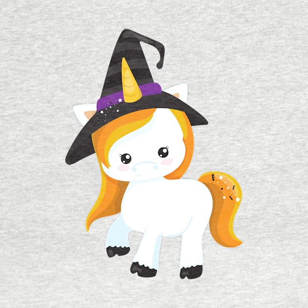 Halloween, Cute Unicorn, Magic Unicorn, Witch Hat by Jelena Dunčević